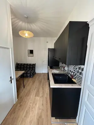 Cuisine ou kitchenette dans l'établissement Corte tres beau T2 neuf hyper centre 4 personnes calme et lumineux wifi lave linge