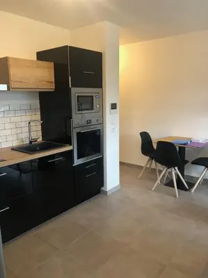 Cuisine ou kitchenette dans l'établissement T1 de standing avec vue
