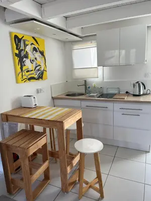 Cuisine ou kitchenette dans l'établissement Helles freundliche Ferienhaus für Naturisten FKK auf Korsika
