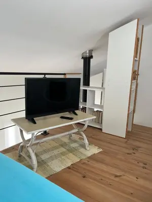 Télévision ou salle de divertissement dans l'établissement Helles freundliche Ferienhaus für Naturisten FKK auf Korsika