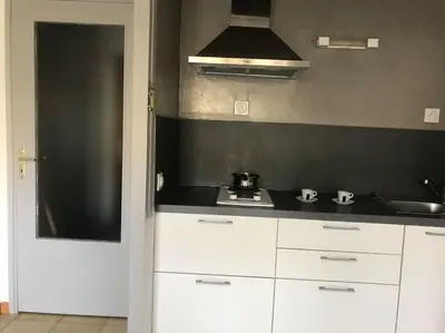 Cuisine ou kitchenette dans l'établissement Grand Studio rez de jardin avec parking à 5 min à pieds de la mer et commerces