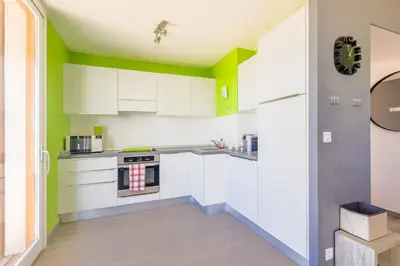 Cuisine ou kitchenette dans l'établissement Les Aloes - Appt climatisé vue mer et montagne