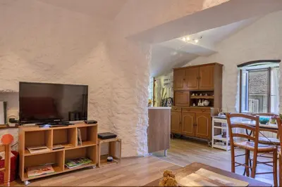 Télévision ou salle de divertissement dans l'établissement La Bergerie