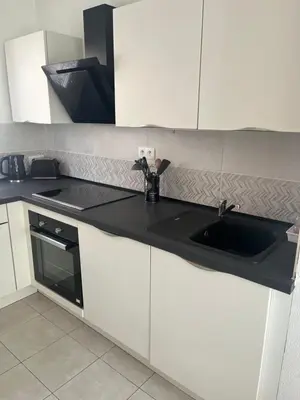 Cuisine ou kitchenette dans l'établissement Corse villa T3 piscine