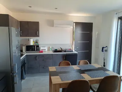 Cuisine ou kitchenette dans l'établissement Doume et Coco T1 30M2 Vue mer