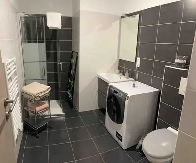 Salle de bains dans l'établissement Appartement cosy avec vue mer et parking Bastia