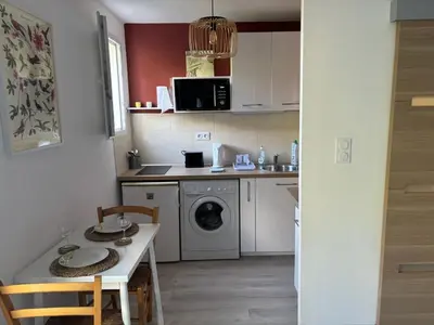 Cuisine ou kitchenette dans l'établissement Studio Les arbousiers