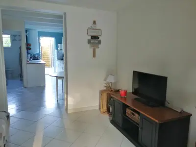 Télévision ou salle de divertissement dans l'établissement Maison bord de mer climatisée en Corse