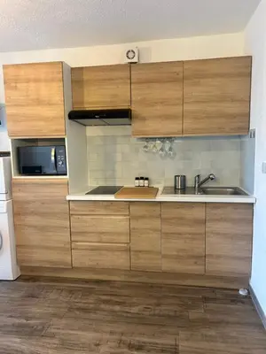 Cuisine ou kitchenette dans l'établissement Appartement au bord de mer