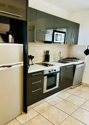 Cuisine ou kitchenette dans l'établissement Casa di Lumio, piscine privée