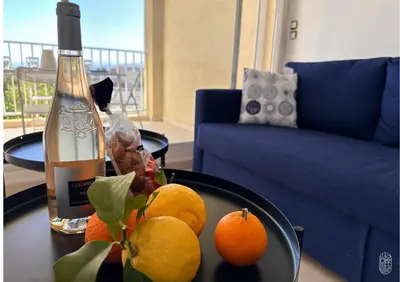 Coin salon dans l'établissement Appartement vue mer et montagnes