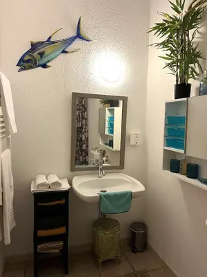Salle de bains dans l'établissement SAINT FLORENT - STUDIO 2 couchages Avec Piscine
