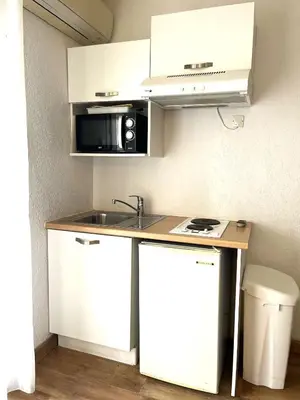 Cuisine ou kitchenette dans l'établissement Studio 3 pers climatisé avec piscine à ST FLORENT
