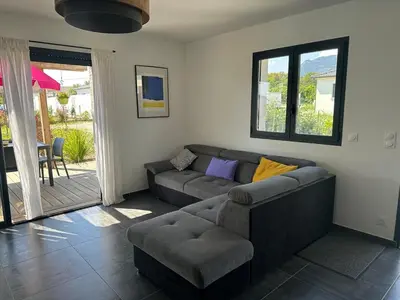 Coin salon dans l'établissement Villa avec piscine privée Santa Maria Poggio