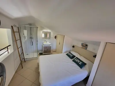 Cuisine ou kitchenette dans l'établissement Duplex 4-6 p, Terrasses, Piscine, climatisé, Lozari, Corse