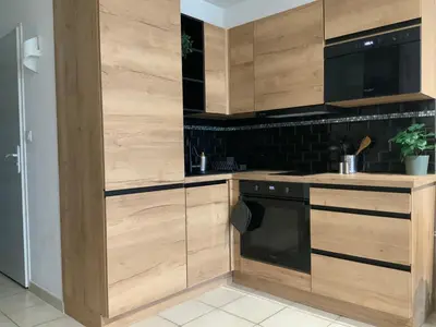 Cuisine ou kitchenette dans l'établissement Studio Face à la mer
