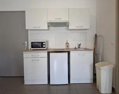 Cuisine ou kitchenette dans l'établissement T2 Terrasse climatisé piscine à T FLORENT