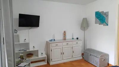 Télévision ou salle de divertissement dans l'établissement Appartamento climatizzato di 42 mq a Marina di Bravone a 200m dalla spiaggia