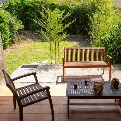 Jardin de l'établissement maison climatisée fibrée 2 chambres à 9 min à pieds d'une grande plage