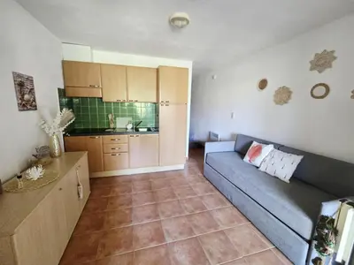Cuisine ou kitchenette dans l'établissement Cozy 2-room beachfront Résidence Sognu Di Mare Casa Serenita