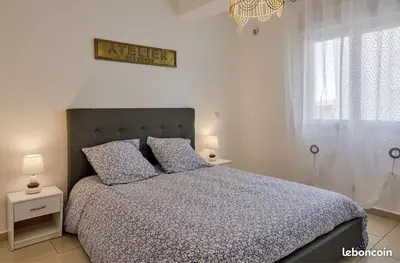 Un ou plusieurs lits dans un hébergement de l'établissement Appartement Lucciana Corse plage à 2 minutes
