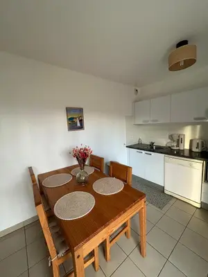 Cuisine ou kitchenette dans l'établissement Joli appartement résidentiel plage et piscine