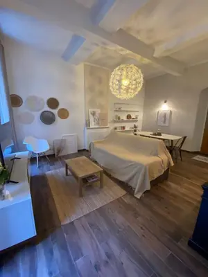 Un ou plusieurs lits dans un hébergement de l'établissement Appartement climatisé avec parking privé au cœur de la vieille ville