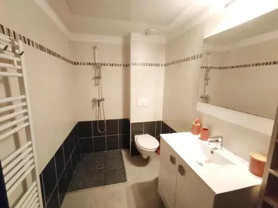 Salle de bains dans l'établissement Grand F2 avec terrasse spacieuse, Centre Corte