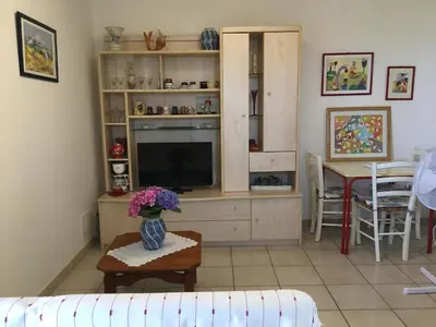 Télévision ou salle de divertissement dans l'établissement Rez de Villa Vue Mer Panoramique