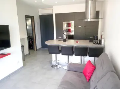 Cuisine ou kitchenette dans l'établissement Appartement charmant à Olmeta di Tuda avec piscine partagée