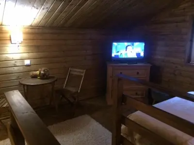 Télévision ou salle de divertissement dans l'établissement Gîtes les Chalets Vezzani Spa
