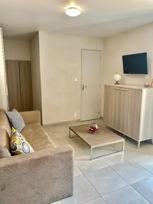 Télévision ou salle de divertissement dans l'établissement STUDIO TERRASSE VUE MER Clim Wifi Parking