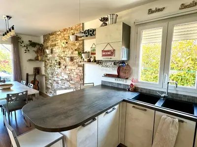 Cuisine ou kitchenette dans l'établissement Jolie maison Borgo trois chambres trois salles de bain