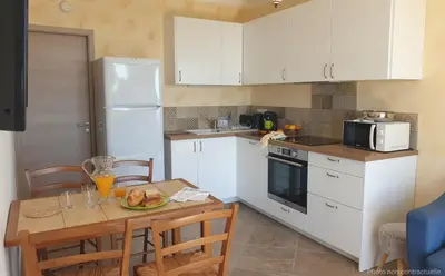 Cuisine ou kitchenette dans l'établissement Appartement A Caserella entièrement rénové avec terrasse et vue panoramique sur mer