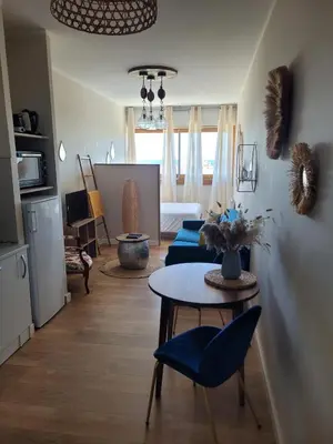 Cuisine ou kitchenette dans l'établissement Charmant studio vue mer / parking / plage à 200m