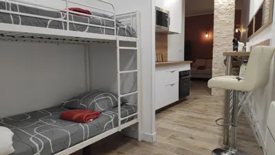 Cuisine ou kitchenette dans l'établissement Bastia F1 type loft plein centre, calme, clim, refait à neuf et à 200m du port