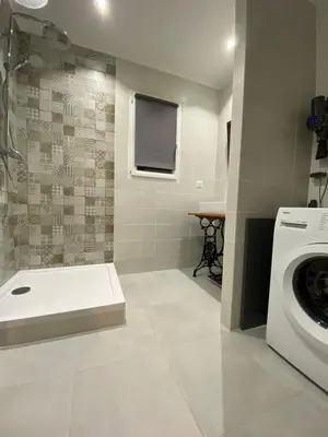Salle de bains dans l'établissement Gîte à la ferme chez Félix et Marie-Ca