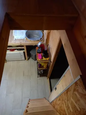 Cuisine ou kitchenette dans l'établissement Casa di legnu ,charmant chalet avec piscine