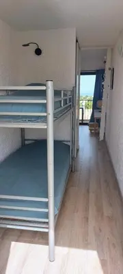Un ou plusieurs lits dans un hébergement de l'établissement Casa Mar, studio 4P, vue mer, Sant'Ambroggio, Lumio