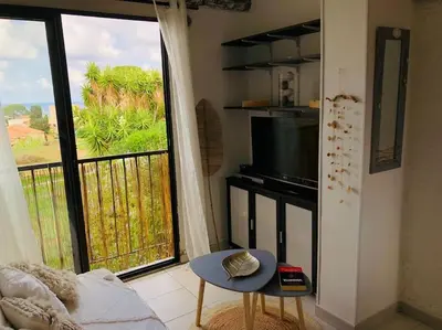 Balcon ou terrasse dans l'établissement Beau et confortable 2 pièces vue mer/maquis